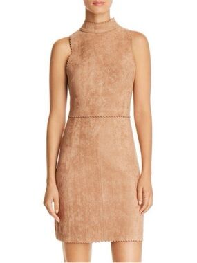 AQUA Scalloped Faux Suede Sheath Dress in Latte